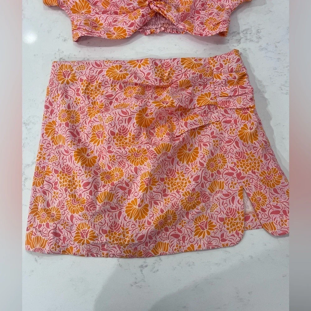 Zara Pink and Orange Floral Skirt